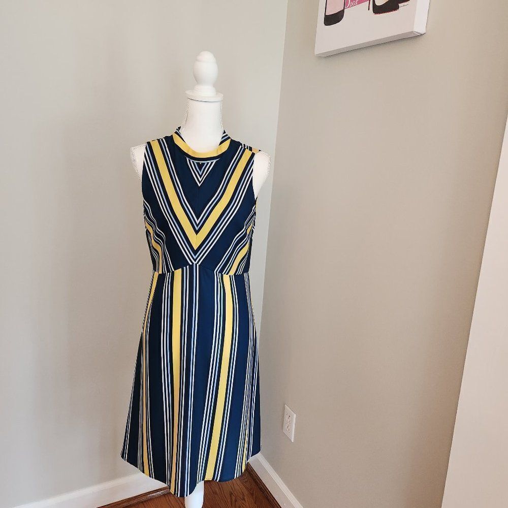 Forest Lily Navy Blue and Yellow Striped Dress (2303154)